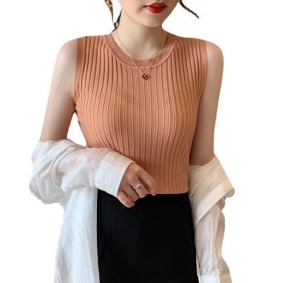 China New Fashion Knitted Sweater Women's Sweater Vest Small Breathable Sleeveless White Ice Silk Sweater Tops for sale