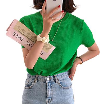 China Sustainable Crewneck Short Sleeve T-Shirt China Tailored Bead Loose Ice Silk Top for sale