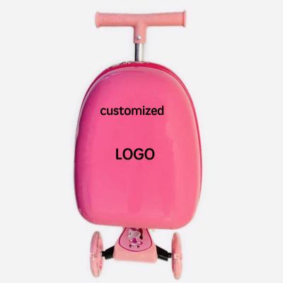 China Cartoon 18 Inch Cartoon Luggage Custom Design Logo Scooter Luggage Kids Suitcase for sale