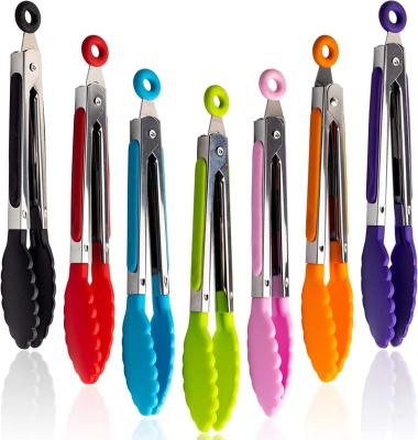 China Viable 7-Pack Kitchen Tongs Set 7-Inch Color Mini Small Food Tongs with Stainless Steel Silicon Handles and Nylon Tips for sale