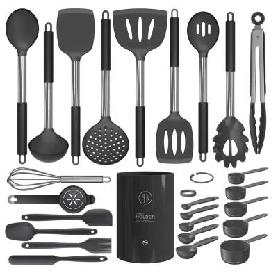 China Sustainable Silicone Cookware Set, Black Kitchen Utensils Set With Handle Kitchen Tools Tool Kit for sale