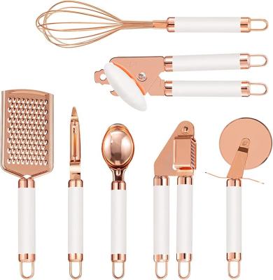 China Sustainable kitchen instrument set, non-stick stainless steel copper coated utensils and heat resistant cookware for sale