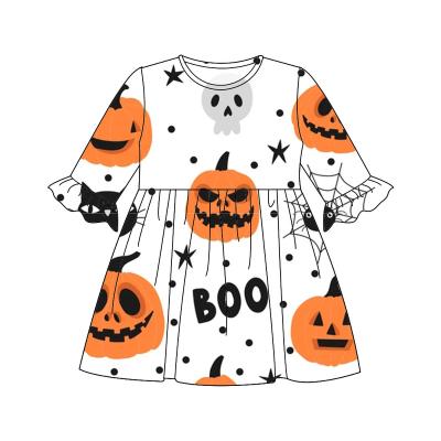 China Wholesale Washable Kids Boutique Clothing Sleeve Long Orange Pumpkin Girls Dress Up Dresses For Halloween for sale