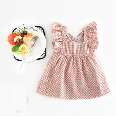 China 2019 Summer Solid Breathable Girls Cotton Canvas Beading Anti-wrinkle Dress for sale