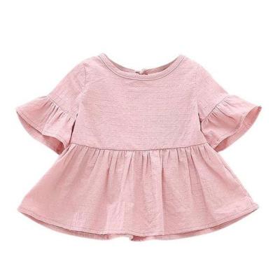 China Anti-wrinkle Vintage Babies Flare Sleeve Pink Dress for sale