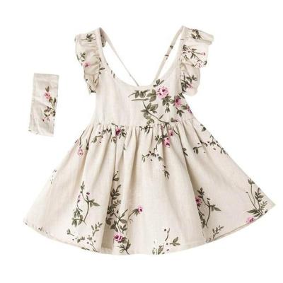 China Anti-Wrinkle Fancy Floral Custom Ruffle Babies Cotton Canvas Dress for sale