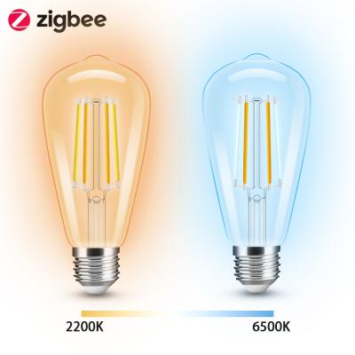 China Amazon Alexa Google Home Compatible Dual Filament Table Lamp ST64 White Clear Glass Filament Bulb Smart ZigBee Bulb E27 for sale