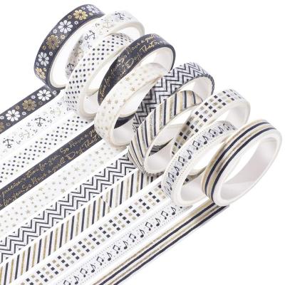 China Waterproof Customized Glitter Washi Tape Set of Black and White Gold Foil Decorative Masking Washi Tapes for Journal Planner DIY Craft Crafts for sale