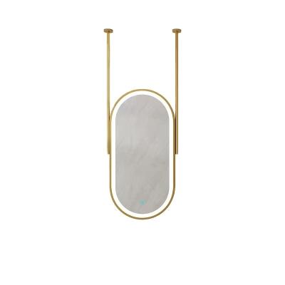 China Illuminated Oval mirror ceiling hanging mirror hotel bathroom mirror with lights for sale