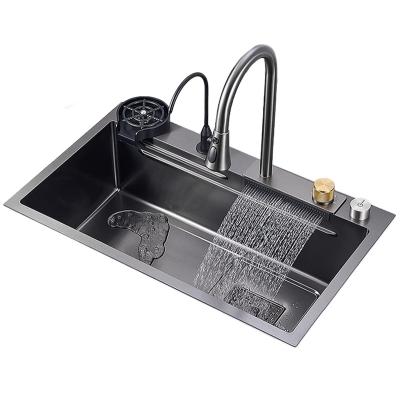 China With Faucet 304 waterfall multifunction smart stainless steel sink glass rinser kitchen sinks with cup washerr for sale