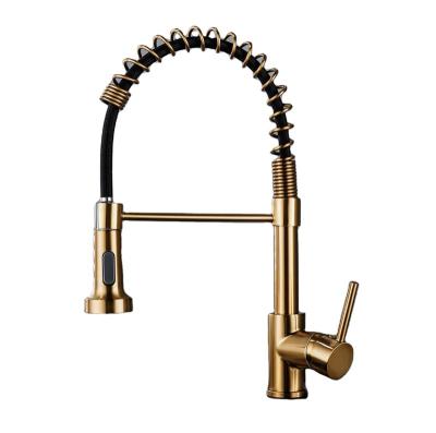 China With Faucet HP CUPC Spring Pull Down Gold Stainless Steel Kitchen Faucet for sale