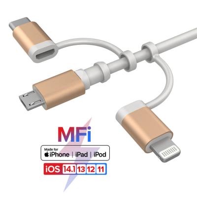 China Wholesale 8pin Video Game Player Manufacturer OEM Multifunctional MFI Certified Data Cable For iPhone Lighting Apple Charging Cable 3 in 1 mfi cable for sale