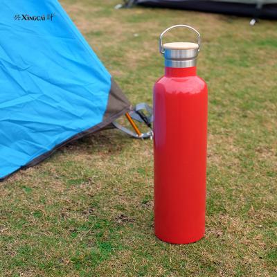 China Wholesale Custom PORTABLE 750ML Outdoor Double Wall Vacuum Insulated Stainless Steel Water Bottle With Bamboo Lid for sale