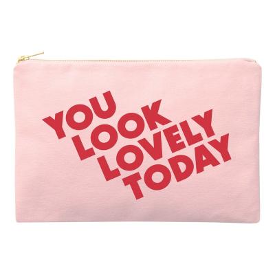 China B029 Handled OEM Eco Friendly You Look Today's Lovely Canvas Makeup Pouch Blush Pink Makeup Pouch Blush Pink Zipper Canvas Pouch for sale