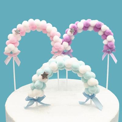 China Party Decoration S0194 Birthday Party Baking Supplies Cake Topper Blue Baby Shower Plug-in Pink Decoration Plush Ball Arch Topper for sale