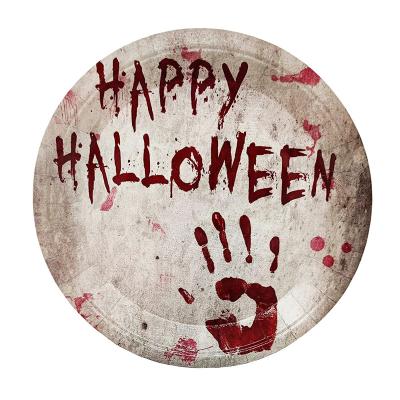 China Party Decoration A0002 Halloween Party Decoration Tableware Set Blood Hand Paper Plate Paper Cup Napkins Cutlery For Halloween Party Set Supplies for sale