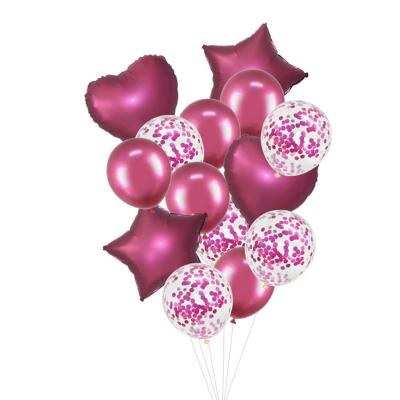 China Party Decoration S0237 14 Pieces Clear Transparent Round Latex Foil Confetti Metallic Air Helium Balloons For Happy Birthday Party for sale