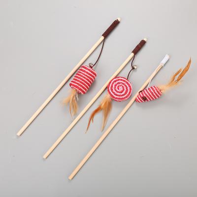 China Wholesale Viable Cat Toys Interactive Stick Toy with Bells Pet Cat Amusement Wooden Cat Teaser Stick Toy for sale