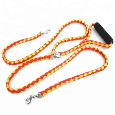 China High Quality Durable Braided Pet Leash Double Handle Dog Lead Nylon Lead Leash for sale