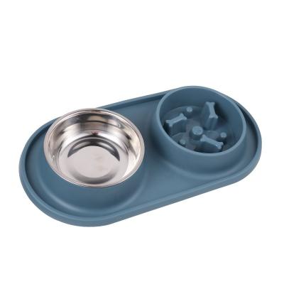 China New Sustainable Pet Supplies Dual Strip Dog Slow Food Bowl Stainless Steel Drinking Bowl And Bowl Pet Feeding Bowl for sale