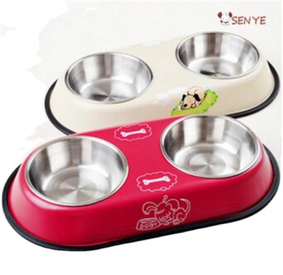 China Durable Cute Dog Bowl Non Slip Stainless Steel Double Dog Bowl High Quality Dog Bowl for sale