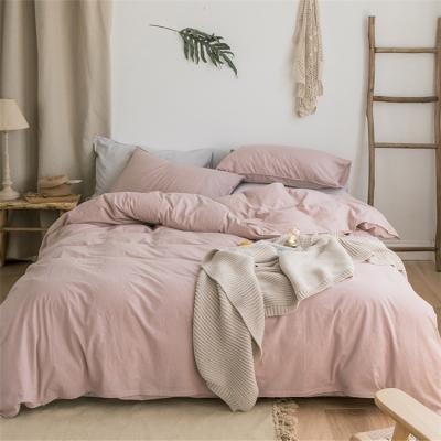 China OEM Environmental Acceptable Modern Soft Pink 100% Washed Cotton Bedding Duvet Cover Set for sale