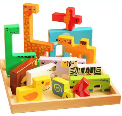 China Children's toys 3D wooden educational wooden puzzle block animal creative puzzle for sale