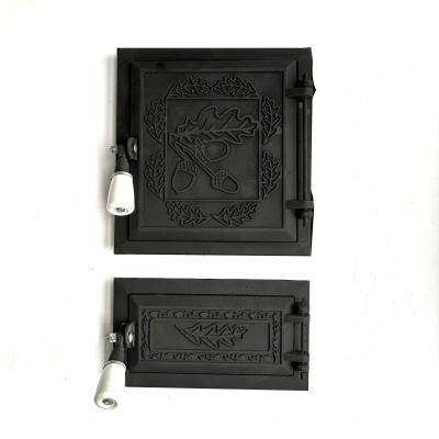 China Brand New Cast Iron Fire Protection Stove Doors Cast Iron Chimney Double Doors Cast Iron Stove Door for sale