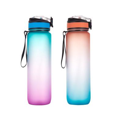 China 1L BPA Free Stocked Silicone Straw Time Marker Soft Water Sports Bottle With Handle for sale