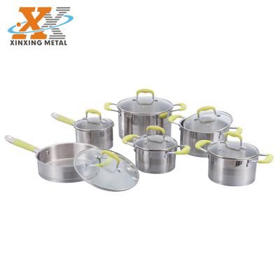 China Sustainable Kitchen Ware Set 12 Pcs Pot Cookware Set Stainless Steel Handles Cookware for sale