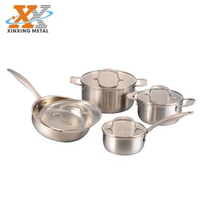 China Die Casting Hot Sale 8Pcs Shape Tri Fold Shape Cookware Set Hot Straight Handle Flat Glass Cookware Viable for sale