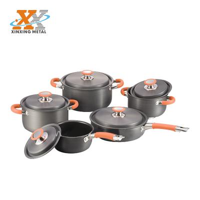 China 10Pcs Portable Camping Cookware Army Cookware Aluminum Hard Anodized Cook Set for sale