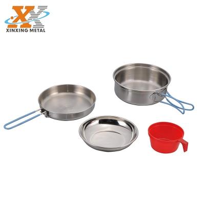 China Sustainable Outdoor Camping Cookware Set Polish Finished Camping Cooking Cookware Set for sale