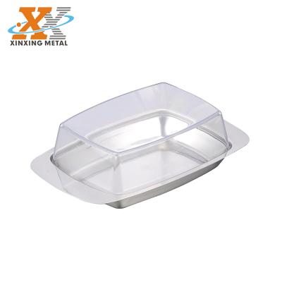 China Sustainable Wholesale Square Butter Dish Rectangle Stainless Steel Butter Dish With Acrylic Lid for sale