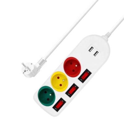 China New Poland 3 Popular AC Electric Power Electronic Power Outlets 2USB Different Sockets Extension Sockets for sale