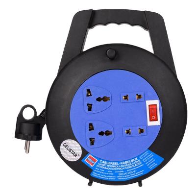 China Convenient Power Strip Safety Universal Plug Extension Cord Reel Surge Protector Blue Retractable Cable Mains Africa for sale