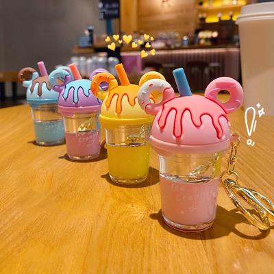 China Creative Acrylic Cup Pendant Quicksand Tea Milk Tea Key Chain Keychain Dickmon Car Liquid Floating Floating Key Chains Cartoon Mouse Key Chains for sale