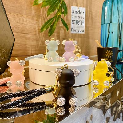 China High Quality Bear Rhinestone Dickmon Leather Strap Car Key Chain Pendants Bling Pendant Charms Keychain Baimao Crystal Bear Key Chains for sale