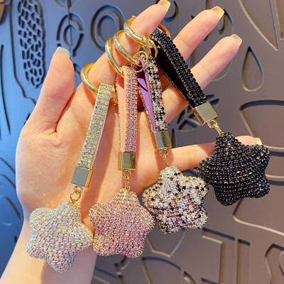 China Luxury Pendant Full Crystal Star Shape Keychains Ins Style Dickmon Rhinestone Shining Star Pentagon Pendant Bling Diamond Star Key Chains Bag for sale