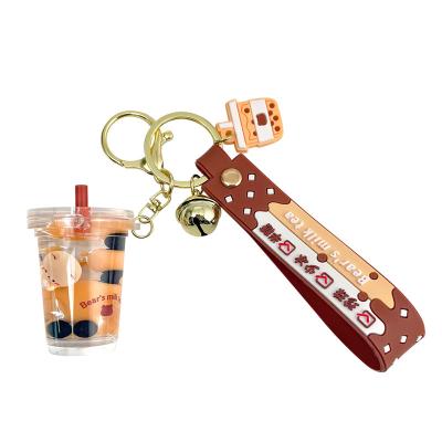 China Cute Floating Liquid Acrylic Key Ring Bubble Milk Tea Cup Keychains Boba Drift Bottle Bear Key Chain Pendant Dickmon China Factory for sale