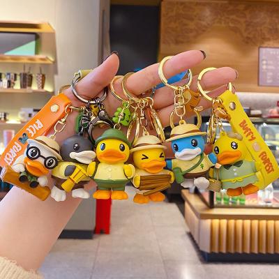 China Genuine Cute Yellow Key Chain Rubber Pendant PVC 3D Cartoon Keychains Duck Pendant Soft Silicone Wristband Dickmon for sale