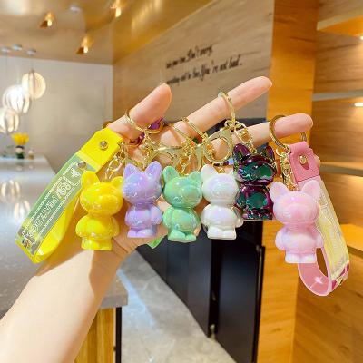 China Wholesale Bag Resin Dickmon Key Ring Cartoon Dazzling Rabbit Key Pendant Chains Bunny Keychain Colorful Animal Doll for sale