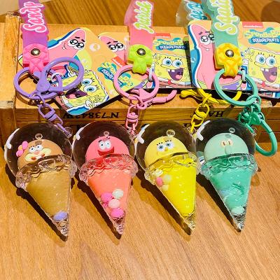 China Wholesale Dickmon Cartoon Character Dangling Genuine Key Chain Couple Quicksand Floating Liquid Key Chain Sponge Baby Ice Cream Keychains for sale