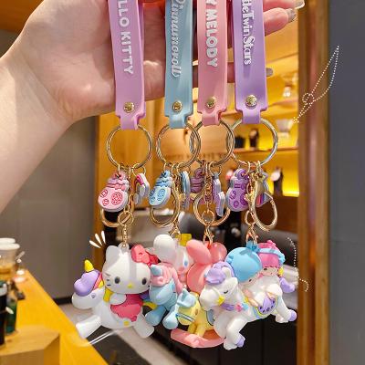 China Trojan Horse Pendant Sakura Keychain Kawaii Kuromi Melody Cinnamoroll Pompom Key Ring Dickmon Sanrio Genuine Bag Keychain Couples Pendant for sale