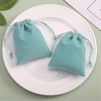 China 2022 Eco-friendly Jewelry Ring Earring Bag Light Blue Color Customized Jewelry Pouch Velvet Jewelry Pouches Bags For Jewelry Package for sale