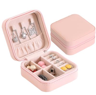 China Hot Selling Pink Jewelry Storage Box Joyero Jewelry Organizer Small Travel Jewelry Box Eco-friendly Jewelry Case Package Zipper Closure for sale