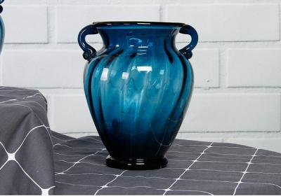 China Solid Custom Big Glass Vase Decoration , Hotel Blue Handmade Glass Vase for sale