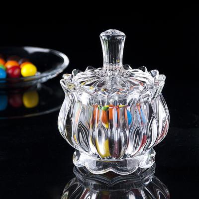 China Hight White Transparent Glass Container Pot With Lid Line Shape 13.0cm Height for sale