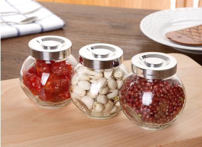 China Transparent Hight White Glass Storage Jars With Aluminum Lid For Kitchenware for sale