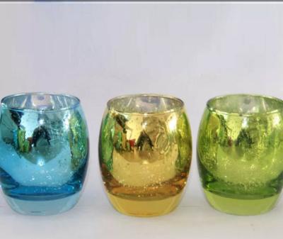 China Egg Shape Glass Candle Cups Colored Blue Machine Pressed Custom Size For Wine for sale